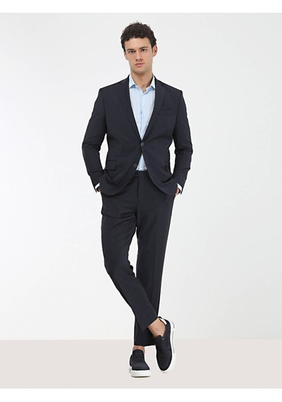 Kip Regular Fit Çizgili Lacivert Erkek Takım Elbise Tkm 2834 001