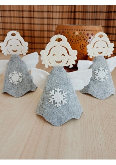 Gri Keçe Yılbaşı Melek Süsü 3lü Set - Montessori Kendin Yap Seti