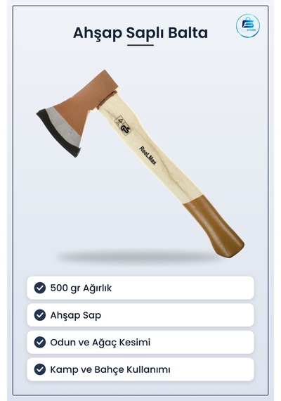 Balta 500 Gr Ahşap Saplı Kamp Odun Kesme Bahçe Ağaç Kesim Hırdava