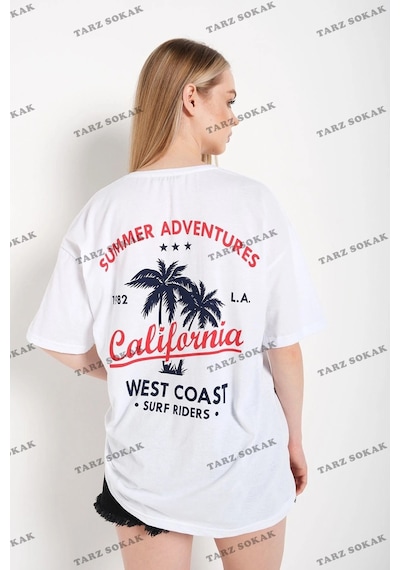 Startmore Kadın Beyaz Oversize California Baskılı Beyaz