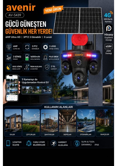 S439 3 Lens 3 Ptz 4g Solar Güvenlik Kamerası