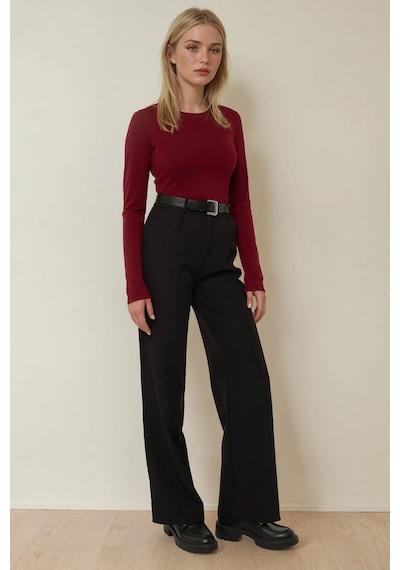 Hiccup Kayık Yaka Uzun Kollu Slim Fit Top Bordo Kırmızı