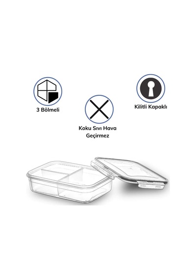 3 Bölmeli Kilitli Kapaklı 1 Litre Erzak Saklama Kabı Lc-510 4741