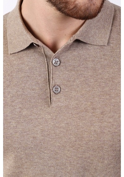 Ferraro Bej Polo Yaka Düz Renk Erkek Pamuk Triko T-Shirt-Bej