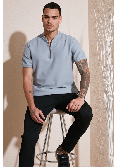 Buratti Pamuklu Regular Fit Yarım Fermuarlı Erkek T Shirt 5902653 Açık Gri