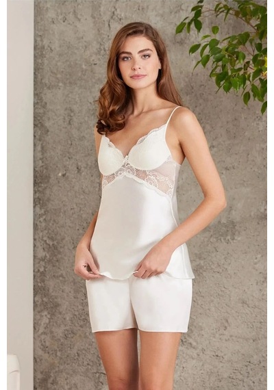 Pierre Cardin 7035 Kadın Dantelli Saten 4'lü Set-ekru