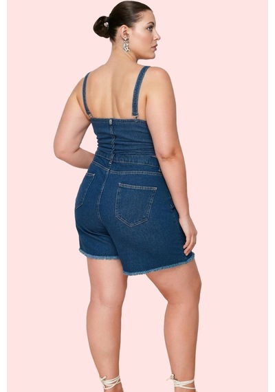 Ersefa Kadın Denim Yüksek Bel Şort Etek Pamuk Rahat Günlük Stil Hafta So Koyu Mavi