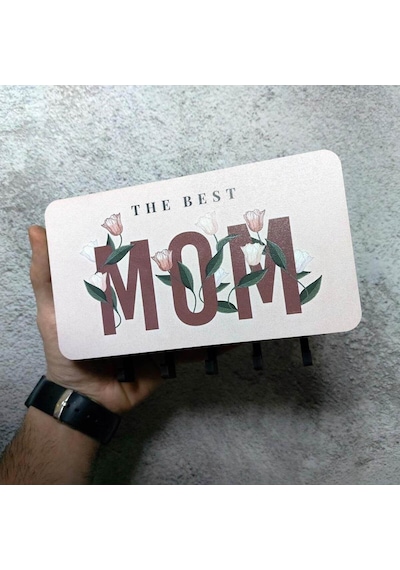 The Best Mom Anne Çiçek Resimli Bölmeli Anahtarlık Askılık Duvar Dekoru Diğer