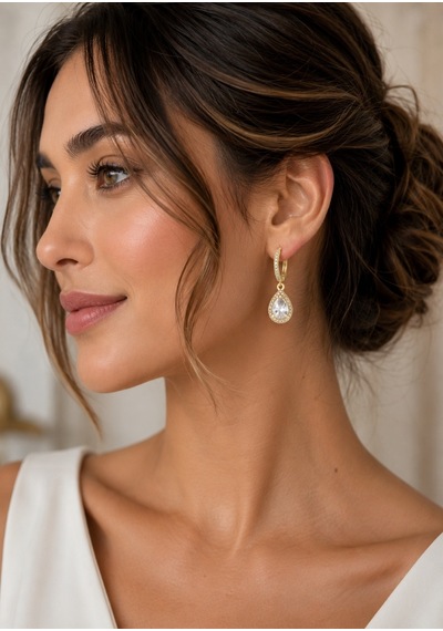Vip Seri Bronz Küpe - Anti-alerjik Zirkon Taşlı Lüks Damla Model Altın