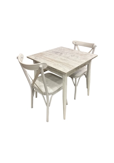 Mendel Masa Ve Bahar Çapraz Sandalye Takımı, Kristal, 70x70 Beyaz