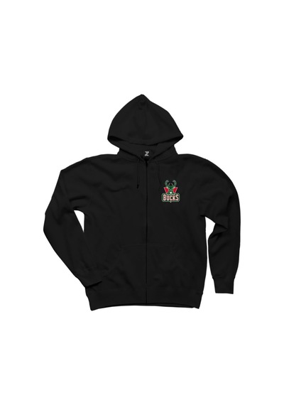 Milwaukee Bucks Green Logo Siyah Fermuarlı Kapşonlu Siyah
