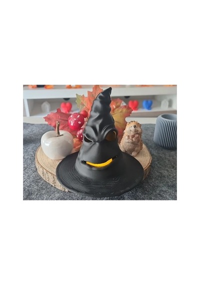 Alvera Decor Cadı Şapkası Tealight Mumluk Işıklı Yüz Detaylı Cadılar Bayramı Feneri Masa Süsü Siyah