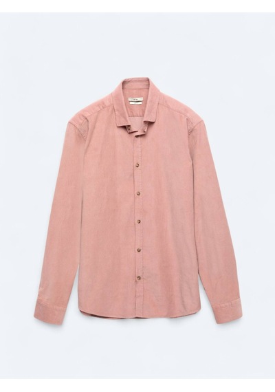 Kip Pembe Fitilli Regular Fit Dokuma Kadife Casual %100 Pamuk Gömlek