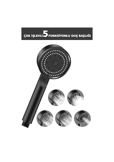 Turbo Yüksek Basınçlı Ultra Lüx Siyah Ayarlanabilir Fonksiyonlu Spa El Duş Başlığı Siyah Plastik Diğer