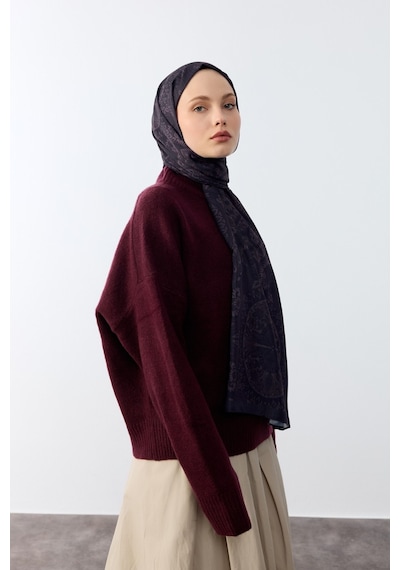 Mirsoy Scarf Mirayze Etnik Desen Şal Mürdüm