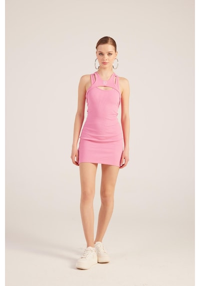 Holly Lolly Halter Yakalı Fitilli Mini Carlin Elbise Pembe