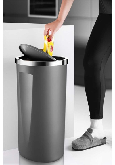 Lenox 35 Lt Döner Kapaklı Banyo Mutfak Ofis Çöp Kovası - Gri-7392 Ekru