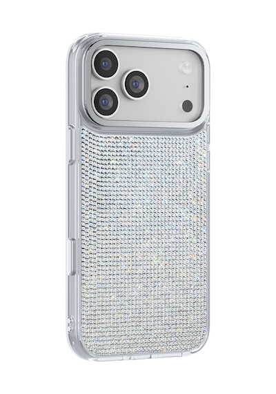 İphone 17 Pro Kılıf M-safe Özellikli El İşlemeli Swarovski Taşlı Zore Paris Riva Sert Pc Kapak Gümüş