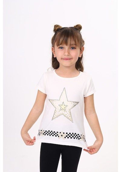 Toontoy Kids Toontoy Kız Çocuk T-shirt Yıldız Baskı Ekru