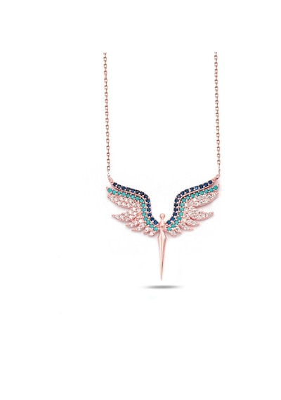 Brezza Lusso Jewelry Mikail Meleği Firuze Taşlı Kadın Gümüş Kolye 45 CM