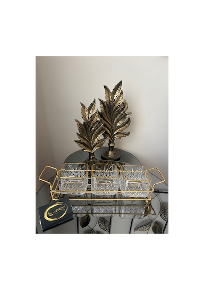 Ars Paşabahçe Timeless Yaldızlı Kare Kase Metal Gold Standlı 3,lü Çerezlik,şekerlik,sunumluk,tabak