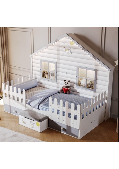 Meltem Kids Küçük Ev Çocuk Odası Montessori Karyola Gri 100 x 200 CM Gri