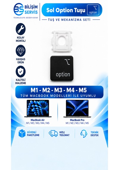 Apple Uyumlu Macbook Pro & Air M1-m2-m3-m4-m5 Yedek Rakam Ve Özel Sembol Tuş + Mekanizma / Sol Option Tuşu