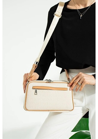Just Polo Kadın Kabartma Desenli Lüks Omuz Çantası Shoulder Bag Krem