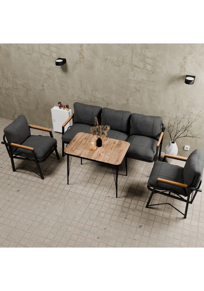 Mb Garden Furnıture Simetri Model, Balkon, Bahçe, Cafe, Metal Koltuk Takımı, Bahçe Takımı , Çay Seti, 3+1+1+masa Antrasit