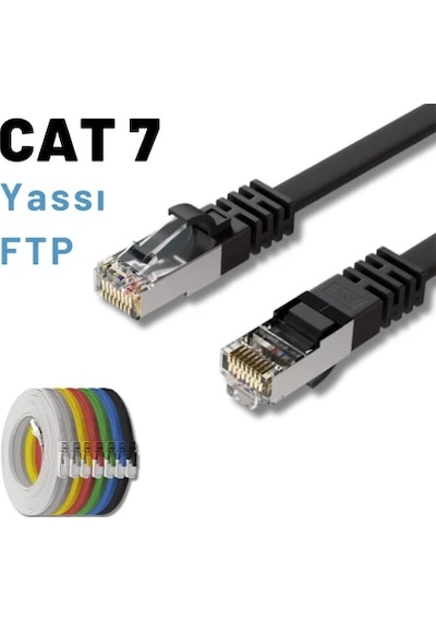 Irenıs 3 Metre Siyah Cat7 Kablo Yassı Ftp Ethernet Network Lan Ağ Kablosu