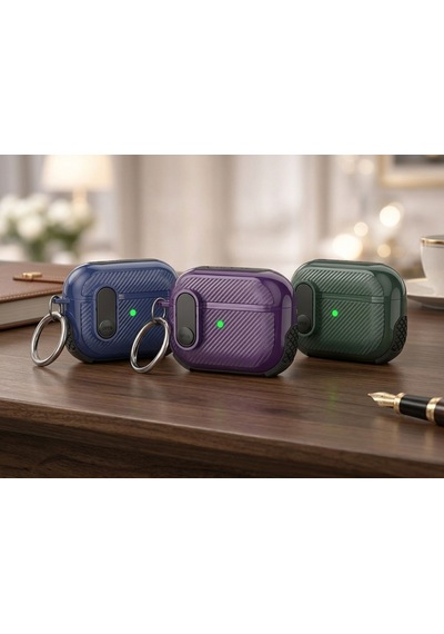 Fadex Apple AirPods 4 Ve 5.nesil İle Uyumlu Premium Anahtarlıklı Koruyucu Kılıf Kaymaz Tutuşlu Sert Mor Kılıf