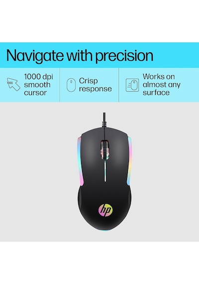 M160 Usb Kablolu Optik Gaming Mouse - Kaydırmaz Rubber Doku & Terletmeyen Soft-touch Yüzey , Rgb Led Aydınlatmalı ,1000 Dpı Oyuncu Faresi - Siyah 7zz79aa