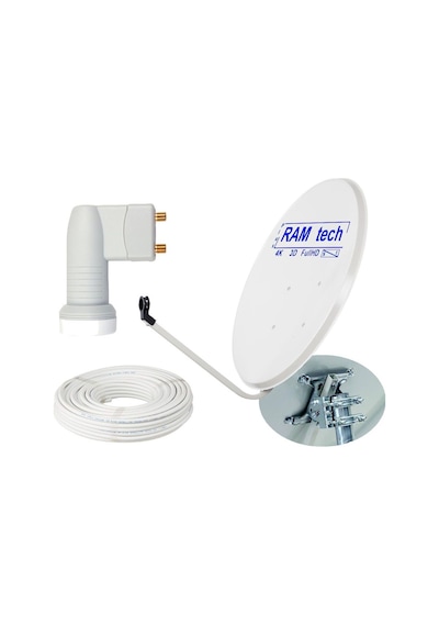 70 cm Ofset Çanak Anten Full Set+Montaj Ayağı +Çiftli Lnb+ 25 Met