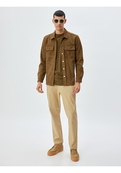Koton Chino Pantolon Gabardin Cep Detaylı Düğmeli Pamuklu Bej 5wam40038hw Ekru