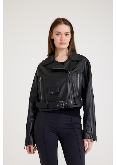 Oversize Biker Bayan Deri Ceket Vb-8 Bk-2518 - 23350 Siyah