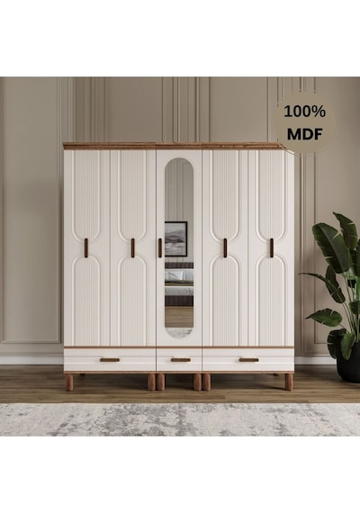 Zen 5 Kapak Ayaklı Tasarım Country Mdf Gardırop Aytaşı