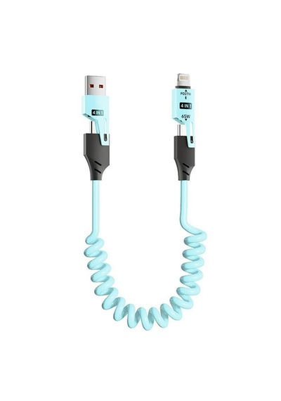 Usb Type C Lightning 4'ü 1 Arada 65w Pd Hızlı Şarj Data Kablosu 1.5m Spiral Çevirici