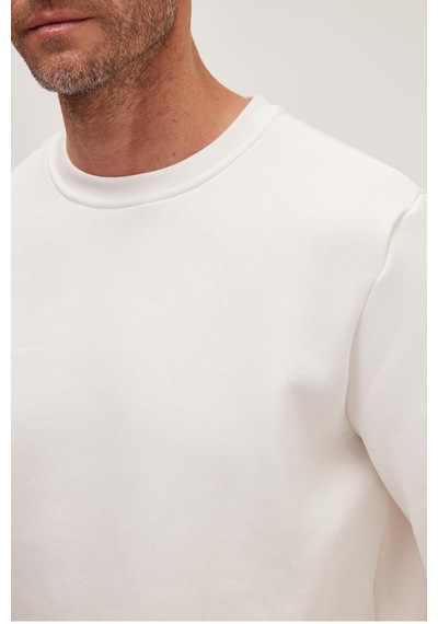 Tudors Unisex Relax Fit Rahat Kesim Pamuklu Yumuşak Dokulu İçi Polarlı Beyaz Bisiklet Yaka Sweatshirt-37292 Beyaz