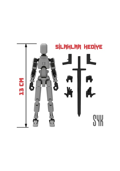 Robot 13 Dummy Gri Siyah Tüm Eklemleri Hareketli Aksiyon Figürü Oyuncak