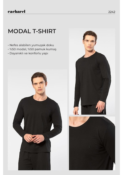 Cacharel Erkek Modal Pamuk Bisiklet Yaka T-shirt 2242/siyah Siyah