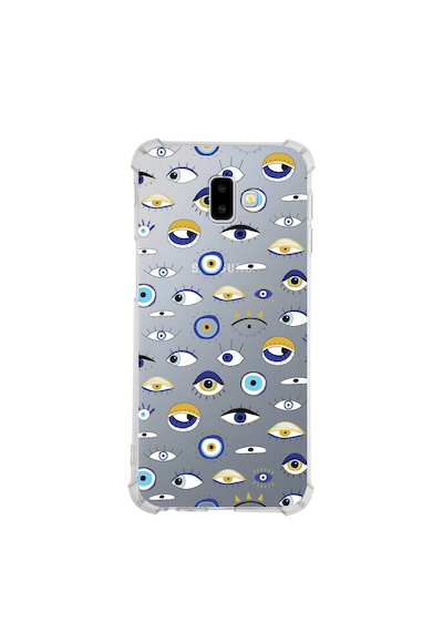 Prinrify Samsung Galaxy J6+ Plus Uyumlu Nazar Boncuğu 2 Baskılı Şeffaf Köşe Korumalı Antişok Kılıf
