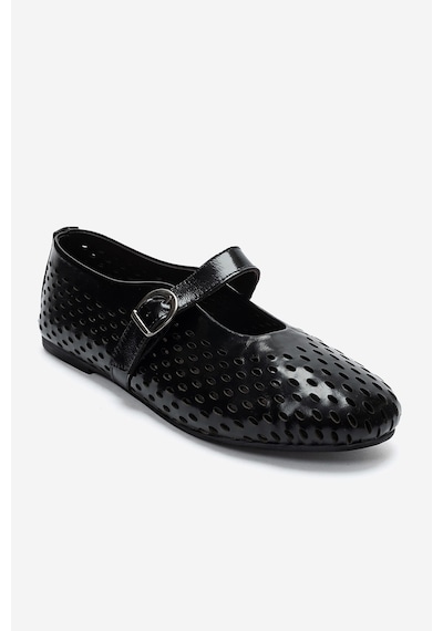 Luvi Shoes Arian Siyah Rugan Hakiki Deri Delikli Kadın Babet Ayakkabı