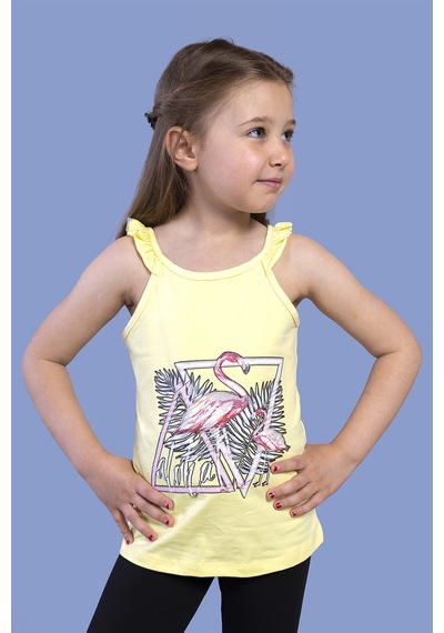 Toontoy Kids Toontoy Kız Çocuk Fırfır Detaylı Flamingo Kabartma Baskılı Atlet Sarı