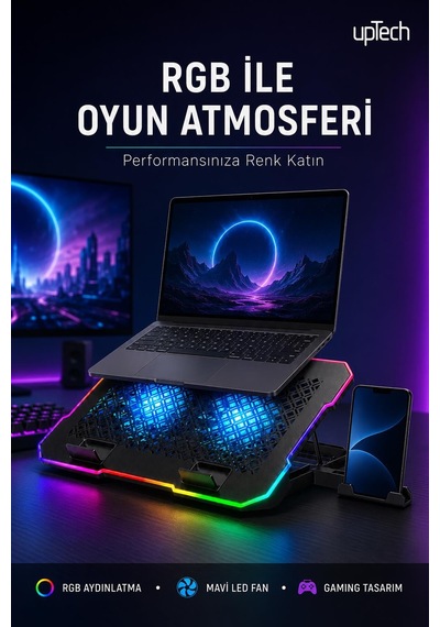 Uptech Rgb Laptop Soğutucu 2 Fanlı Ayarlanabilir Standlı Notebook Soğutucu