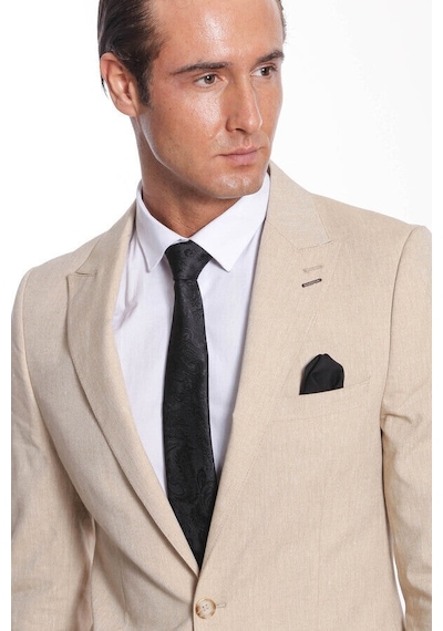 Wessi Slim Fit Sivri Yaka Bej Erkek Ceket Bej