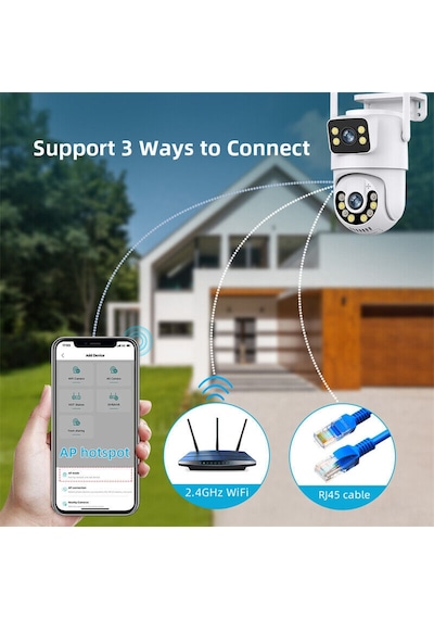 4mp+4mp Çift Lensli Wifi Ip Kamera Kablosuz Dış Mekan Ev Ptz Güvenlik Kamerası