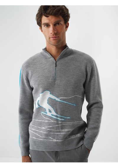 Xint Gri Doğal Yün Dokulu Regular Fit Kazak 801871 Gri Melanj