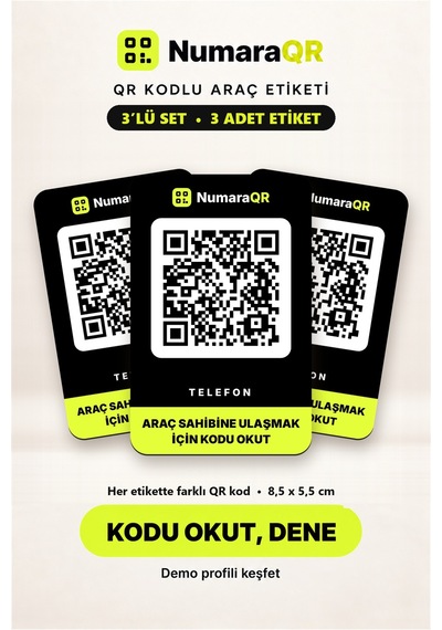 3 Lü Qr Kodlu Numaratör Seti Araç Ve Motosiklet Qr Etiket Park Numaratörü 8,5x5,5 Cm Siyah Numaraqr