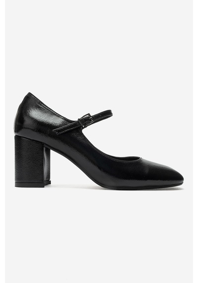 Luvi Shoes Nıcho Siyah Kırışık Rugan Kadın Kalın Topuklu Ayakkabı