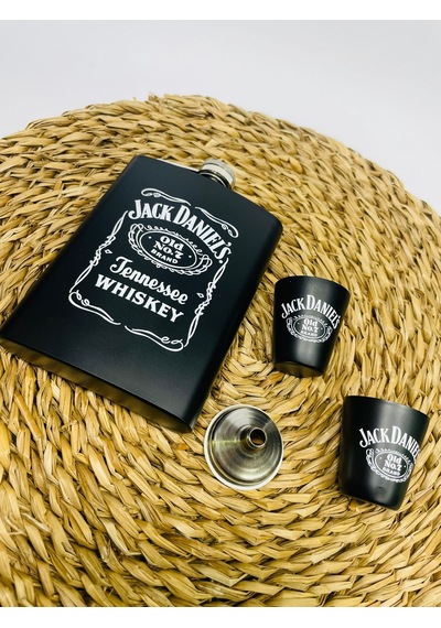Ahşap Kutukasa Jackdaniel Metal Matara Seti 2şatbardaklı/aly1... Siyah - Kırmızı